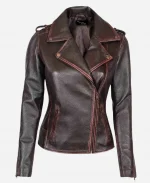 Women's Biker Chocolate Brown Zipper Leather Jacket