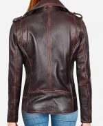 Women's Biker Chocolate Brown Zipper Leather Jacket - For Sale