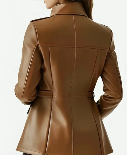 Women's Bonnie Belted Brown Leather Jacket