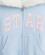 Women's Gap × Sandy Liang Vegan Fur-Trim Crop Zip Harbour Blue Hoodie