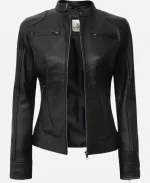 Women’s Moto Biker Black Leather Jacket