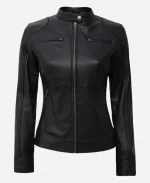 Women's Moto Biker Black Zip Up Real Leather Jackets