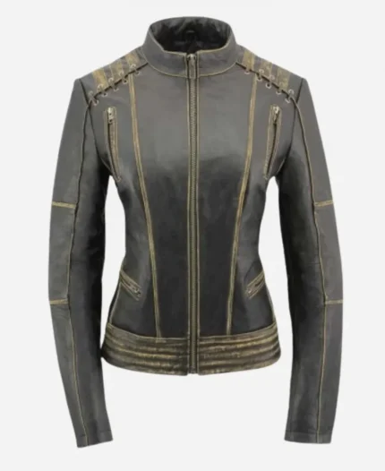 Women's Tarnished Motorbike Leather Jacket
