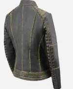 Women's Tarnished Slimfit Motorbike Distressed Brown Leather Jacket