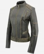 Women's Tarnished Slimfit Motorbike Leather Jacket