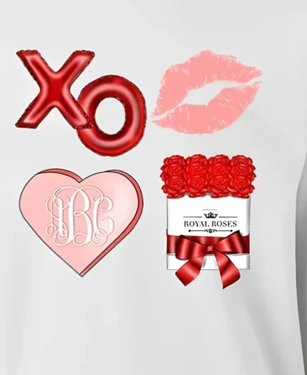 Women's XO Royal Roses Monogrammed Valentine's Day White Sweatshirt