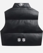 49ers Faux Leather Cropped Puffer Vest - Black