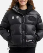 49ers Off Seasonc Black Leather Puffer Jacket