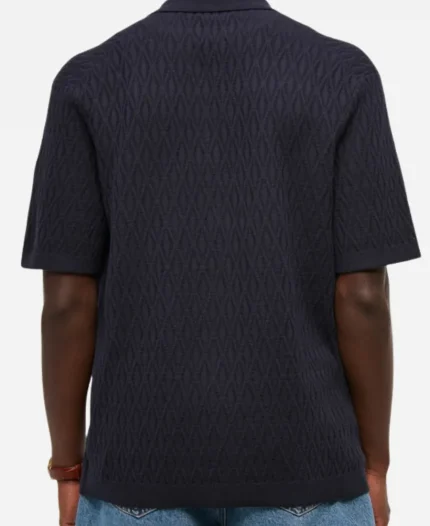 Abercrombie & Fitch Jacquard Pattern Button-Through Sweater Polo - Navy Blue