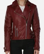 Asymmetric Zipper Burgundy Leather Jacket