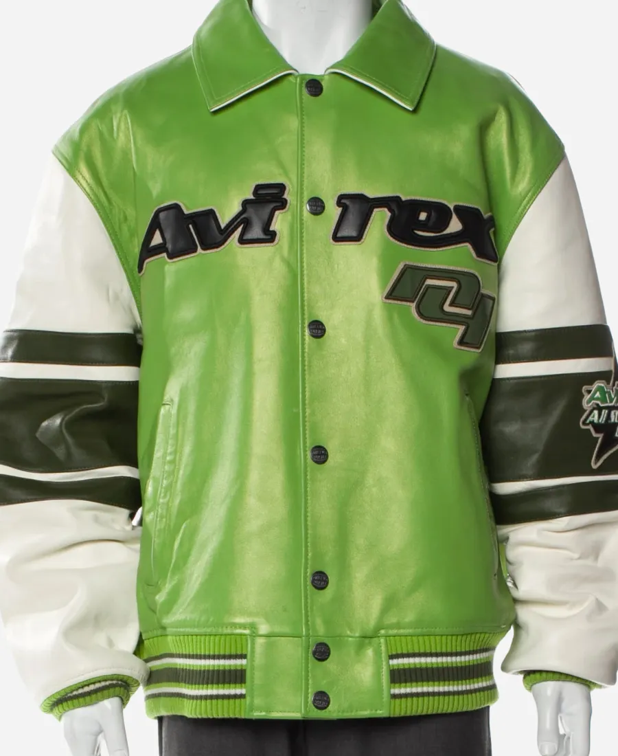 Avirex Lamb Leather Printed Varsity Jacket Avirex Lamb Leather Printed Varsity Jacket