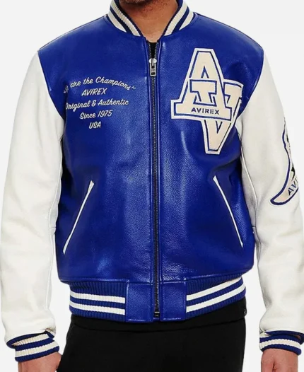 Avirex Wildcat Yellow Varsity Leather Jacket - Blue