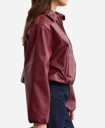 Bubble Hem Faux Leather Bomber Jacket - Burgundy