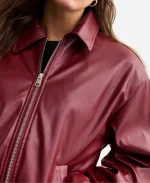 Bubble Hem Leather Bomber Jacket
