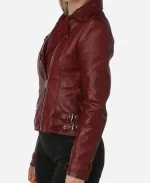 Burgundy Leather Jacket with Asymmetric Zipper -For Sale