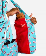 Candy Cane Print Christmas Suit - Sky Blue