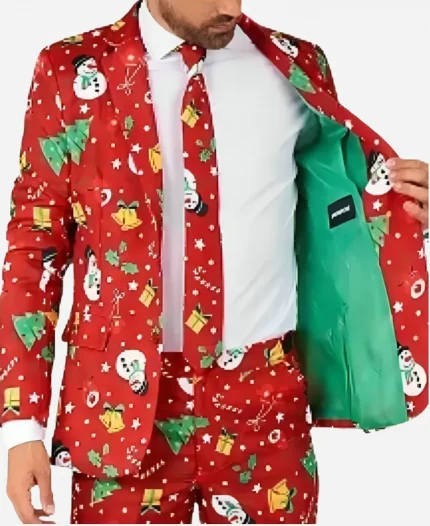 Christmas Allover Print Icons Light Up Red Suit