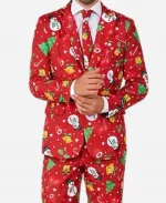 Christmas Allover Printed Red Suit