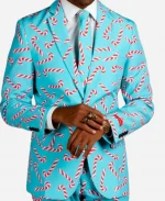 Christmas Candy Cane Printed Sky Blue Suit