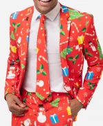 Christmas Printed Red Blazer