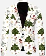Christmas Sports White Printed Blazer