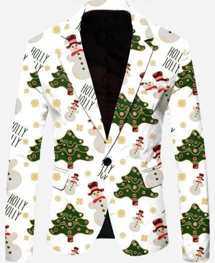 Christmas Sports White Printed Blazer