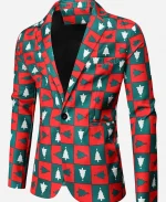 Christmas Tree Print Blazer Coat - Red