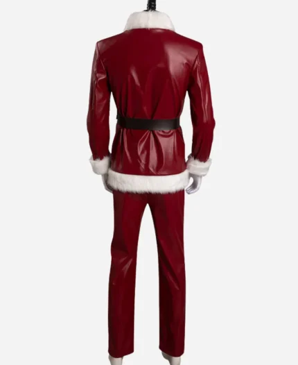David Harbour Movie Violent Night 2022 Santa Claus Red Fur Leather Jacket