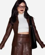 Death of a Unicorn 2025 Press Tour Looks Ridley Brown Leather Jacket