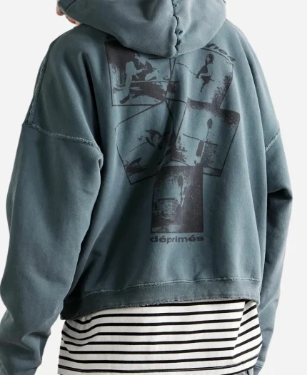 Enfants Riches Déprimés - School Days Distressed Printed Blue Cotton Jersey Hoodie