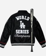 Fanatics x Los Angeles Dodgers Joshua Vides 2025 World Series Champions Black Varsity Jacket