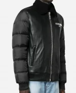 Farfetch x Philipp Plein Logo Print Padded Black Leather Jacket