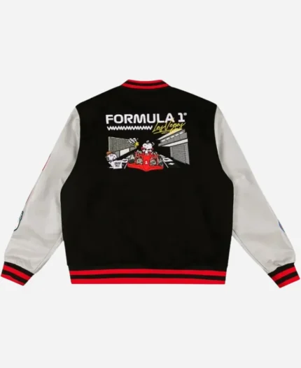 Formula 1 Las Vegas Grand Prix x Peanuts Snoopy Dog Black Wool & Leather Varsity Jacket