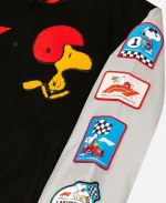 Formula 1 Las Vegas Grand Prix x Peanuts Snoopy Dog Wool & Leather Varsity Jacket -Black