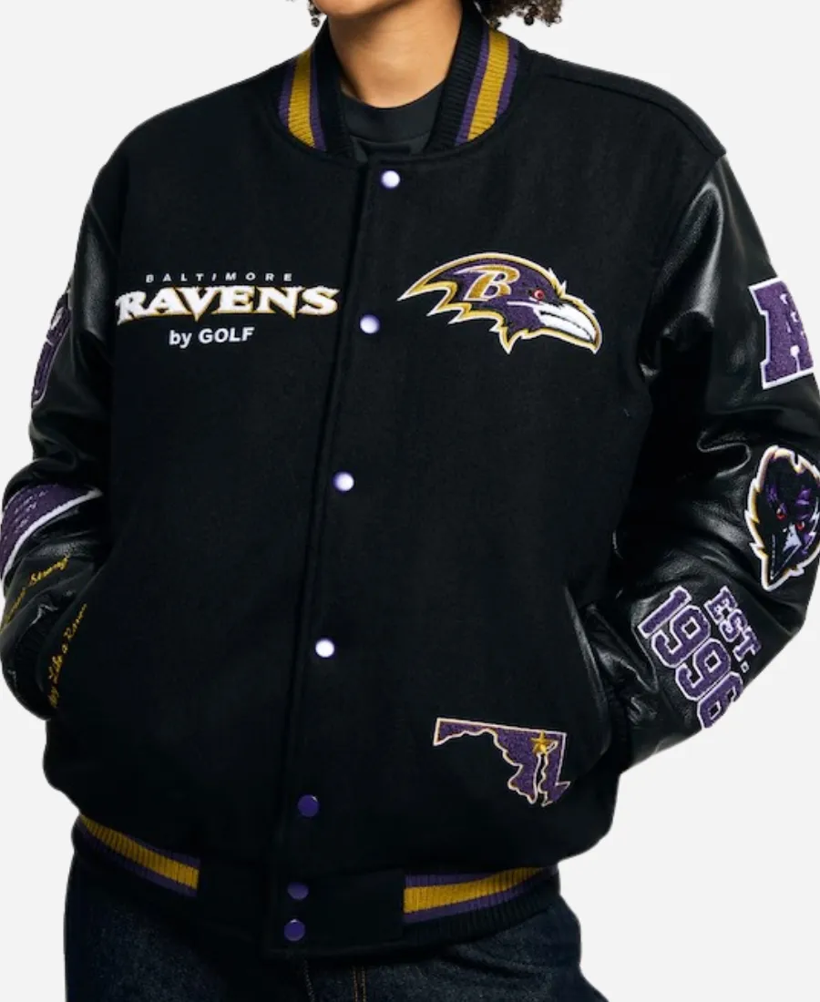Golf Wang 2025 Ravens Letterman Jacket - Black Golf Wang 2025 Ravens Letterman Jacket - Black