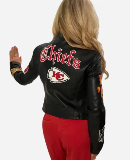 Gracie Hunt Kansas City Chiefs Heiress Jeff Hamilton Black Leather Jacket