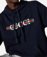 Gucci Logo Print Cotton Jersey Hoodie - Blue