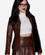 Jenna Ortega Death of a Unicorn 2025 Press Tour Looks Ridley Brown Leather Jacket