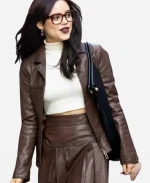 Jenna Ortega Death of a Unicorn Ridley Brown Leather Jacket