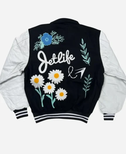 Jet Life Apparel Give Me My Flowers Black & White Letterman Jacket 