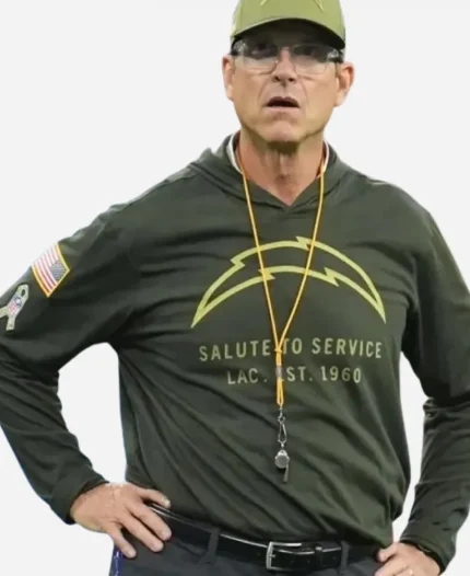 Jim Harbaugh Chargers 2025 Salute to Service Green Hoodie
