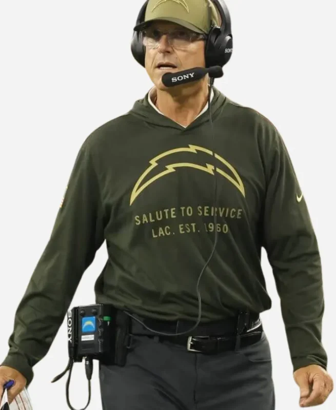 Jim Harbaugh Chargers 2025 Salute to Service Hoodie