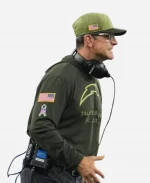 Jim Harbaugh Los Angeles Chargers Coach Salute to Service Forest Sideline Green Pullover Hooded