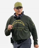 Jim Harbaugh Los Angeles Chargers Coach Salute to Service Forest Sideline Green Pullover Hooded T-Shirt