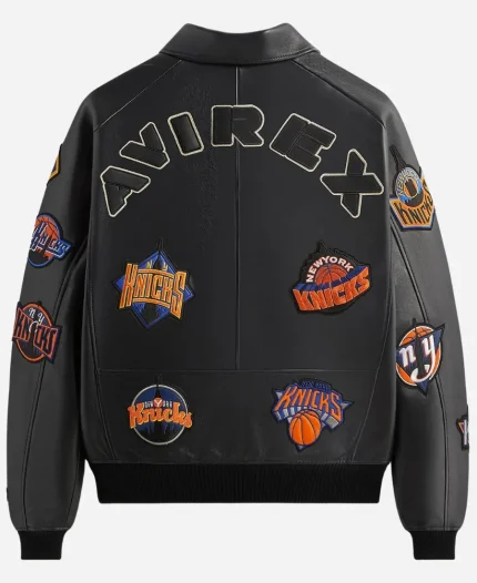 Kith & Avirex New York Knicks Icon Black Bomber Leather Jacket