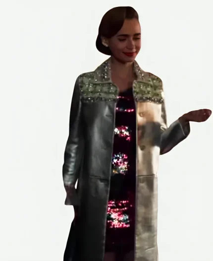 Lily Collins TV Series Emily in Paris Season 2 Emily Cooper Silver Coat