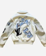 Louis Vuitton FW22 Patched Bunny Cream Leather Varsity Jacket