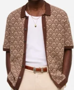 Men's Abercrombie & Fitch Jacquard Pattern Button-Through Sweater Polo - Brown