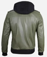 Men’s Army Removable Hood Olive Green Bomber Leather Jacket