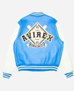 Men's Avirex Baseball Light Blue White Multi Pre-Owned Varsity Leather Jacket